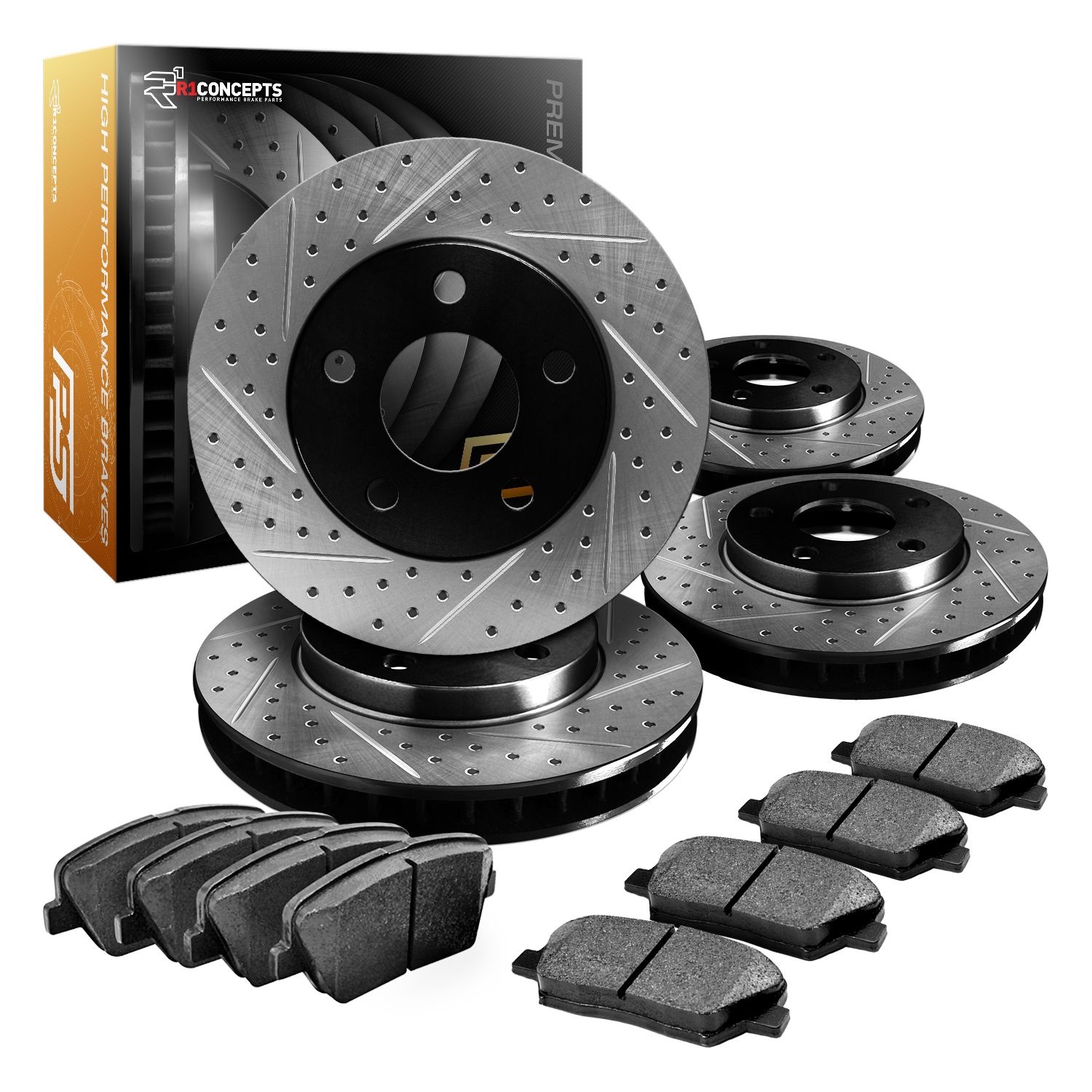 Brake Rotors F+R Kit PREMIERSERIES HIGH CARBONDRILLED SLOTS+CERAMIC PAD R243 eBay