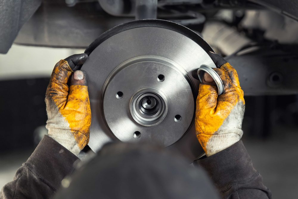 Visibly thin or worn down brake pads