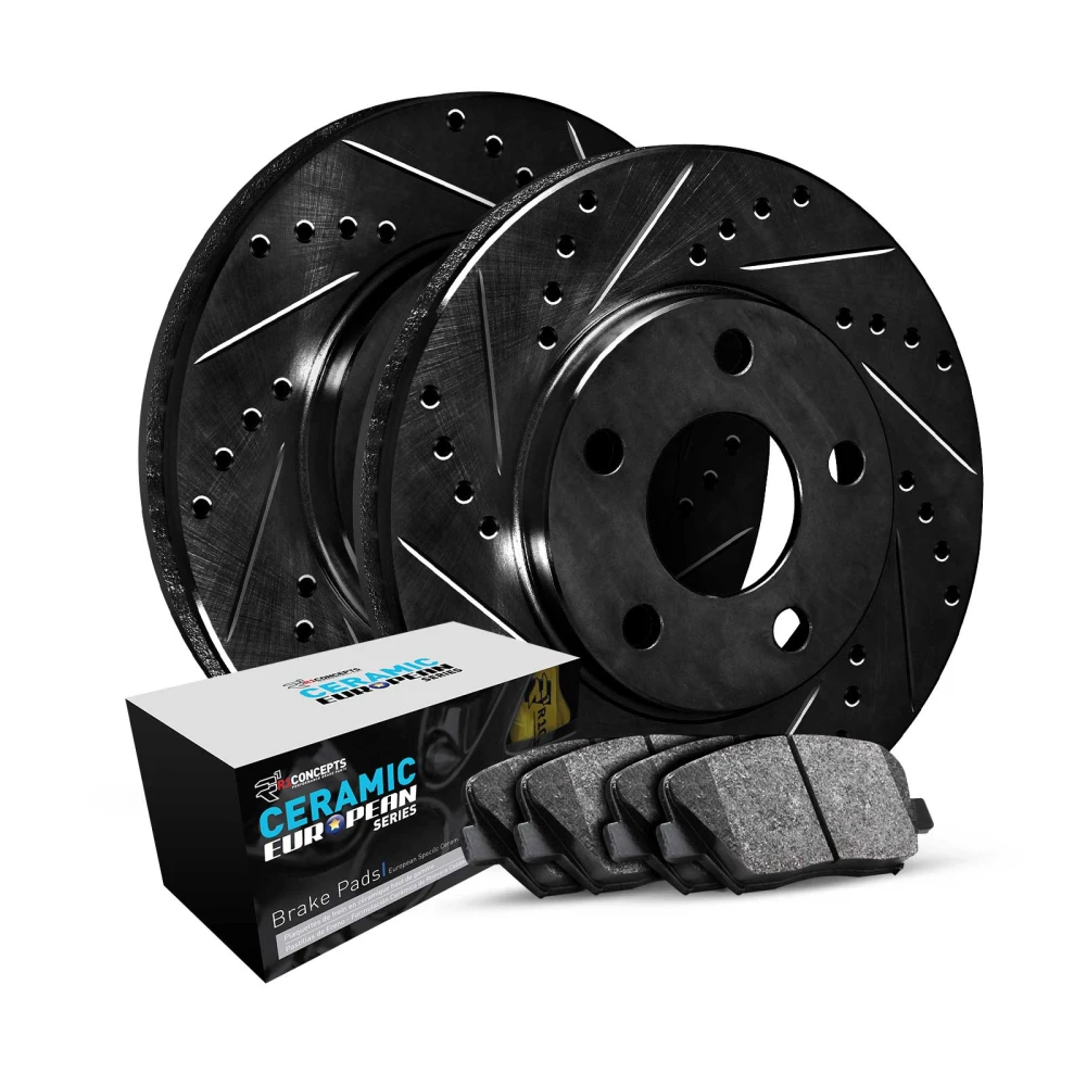 Black drilled and slotted rotors with Ceramic European pads - Ultimate Guide: The Best Brake Kit for Ford F-150 – Performance