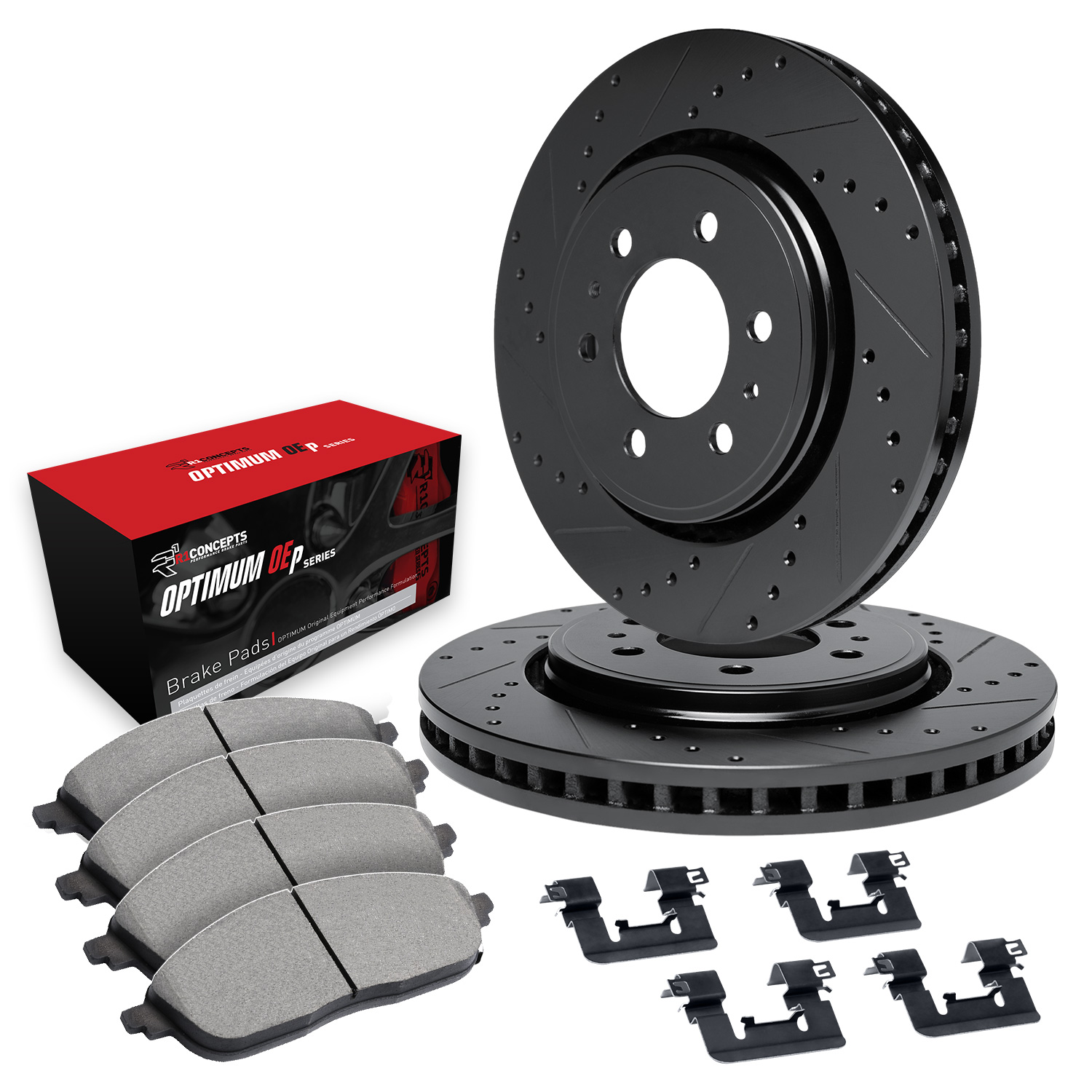 2000 Mitsubishi Montero Sport ES Black Performance Drilled/Slotted Rotors with OPTIMUM OEp
