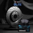 R1 eLINE Black Series Drilled and Slotted Brake Rotors; R1 CERAMIC Series Brake Pads