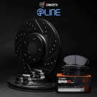 R1 eLINE Black Series Drilled and Slotted Brake Rotors; R1 SUPER Heavy Duty Series Brake Pads; Hardware