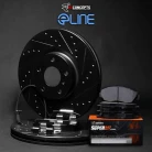 R1 eLINE Black Series Drilled and Slotted Brake Rotors; R1 SUPER Heavy Duty Series Brake Pads; Hardware & Sensor