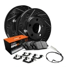 R1 eLINE Black Series Drilled and Slotted Brake Rotors; R1 SUPER Heavy Duty Series Brake Pads; Hardware & Sensor