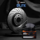 R1 eLINE Black Series Drilled and Slotted Brake Rotors; R1 SUPER Heavy Duty Series Brake Pads