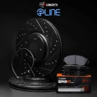 R1 eLINE Black Series Drilled and Slotted Brake Rotors; R1 SUPER Heavy Duty Series Brake Pads; Sensor