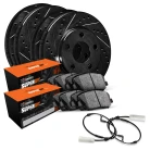 R1 eLINE Black Series Drilled and Slotted Brake Rotors; R1 SUPER Heavy Duty Series Brake Pads; Sensor