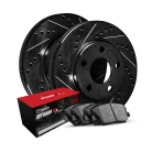 R1 eLINE Black Series Drilled and Slotted Brake Rotors; R1 OPTIMUM OEp Series Brake Pads