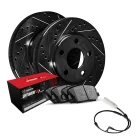 R1 eLINE Black Series Drilled and Slotted Brake Rotors; R1 OPTIMUM OEp Series Brake Pads; Sensor