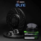 R1 eLINE Black Series Drilled and Slotted Brake Rotors; R1 PERFORMANCE Sport Series Brake Pads; Hardware