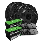 R1 eLINE Black Series Drilled and Slotted Brake Rotors; R1 PERFORMANCE Sport Series Brake Pads