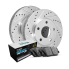 R1 eLINE Silver Series Drilled and Slotted Brake Rotors; R1 CERAMIC European Series Brake Pads