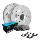 R1 eLINE Silver Series Drilled and Slotted Brake Rotors; R1 CERAMIC Series Brake Pads; Hardware