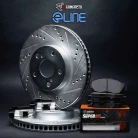 R1 eLINE Silver Series Drilled and Slotted Brake Rotors; R1 SUPER Heavy Duty Series Brake Pads; Hardware
