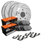 R1 eLINE Silver Series Drilled and Slotted Brake Rotors; R1 SUPER Heavy Duty Series Brake Pads; Hardware