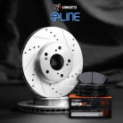 R1 eLINE Silver Series Drilled and Slotted Brake Rotors; R1 SUPER Heavy Duty Series Brake Pads