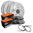 R1 eLINE Silver Series Drilled and Slotted Brake Rotors; R1 SUPER Heavy Duty Series Brake Pads; Sensor