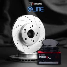 R1 eLINE Silver Series Drilled and Slotted Brake Rotors; R1 OPTIMUM OEp Series Brake Pads