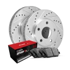 R1 eLINE Silver Series Drilled and Slotted Brake Rotors; R1 OPTIMUM OEp Series Brake Pads