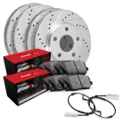 R1 eLINE Silver Series Drilled and Slotted Brake Rotors; R1 OPTIMUM OEp Series Brake Pads; Sensor