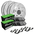 R1 eLINE Silver Series Drilled and Slotted Brake Rotors; R1 PERFORMANCE Sport Series Brake Pads; Hardware