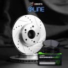 R1 eLINE Silver Series Drilled and Slotted Brake Rotors; R1 PERFORMANCE Sport Series Brake Pads