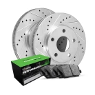 R1 eLINE Silver Series Drilled and Slotted Brake Rotors; R1 PERFORMANCE Sport Series Brake Pads
