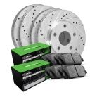 R1 eLINE Silver Series Drilled and Slotted Brake Rotors; R1 PERFORMANCE Sport Series Brake Pads
