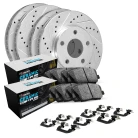 R1 GEO-Carbon Series Drilled and Slotted Brake Rotors; R1 CERAMIC European Series Brake Pads; Hardware
