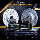 R1 GEO-Carbon Series Drilled and Slotted Brake Rotors; R1 CERAMIC European Series Brake Pads