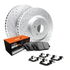 R1 GEO-Carbon Series Drilled and Slotted Brake Rotors; R1 SUPER Heavy Duty Series Brake Pads; Hardware
