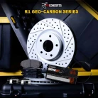 R1 GEO-Carbon Series Drilled and Slotted Brake Rotors; R1 SUPER Heavy Duty Series Brake Pads; Hardware & Sensor