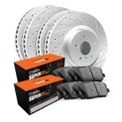 R1 GEO-Carbon Series Drilled and Slotted Brake Rotors; R1 SUPER Heavy Duty Series Brake Pads