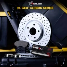 R1 GEO-Carbon Series Drilled and Slotted Brake Rotors; R1 OPTIMUM OEp Series Brake Pads; Hardware & Sensor