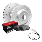 R1 GEO-Carbon Series Drilled and Slotted Brake Rotors; R1 OPTIMUM OEp Series Brake Pads; Sensor