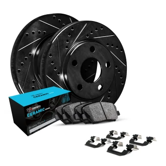 R1 eLINE Black Series Drilled and Slotted Brake Rotors; R1 CERAMIC Series Brake Pads; Hardware