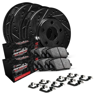 Black Drilled & Slotted Rotors with PERFORMANCE Off-Road/Tow Pads and Hardware