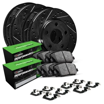 Black Drilled & Slotted Rotors with PERFORMANCE Sport Pads and Hardware