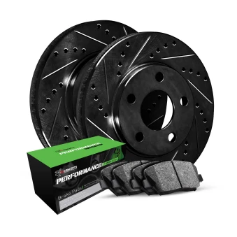 R1 eLINE Black Series Drilled and Slotted Brake Rotors; R1 PERFORMANCE Sport Series Brake Pads