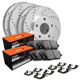 Silver Drilled & Slotted Rotors with SUPER Heavy Duty Pads and Hardware
