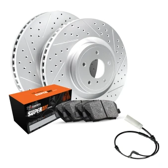 R1 GEO-Carbon Series Drilled and Slotted Brake Rotors; R1 SUPER Heavy Duty Series Brake Pads; Sensor