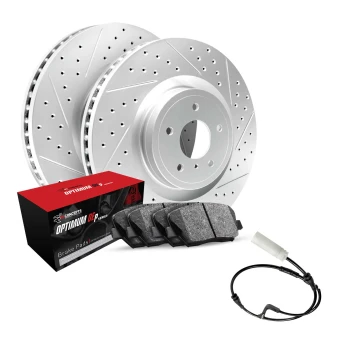 R1 GEO-Carbon Series Drilled and Slotted Brake Rotors; R1 OPTIMUM OEp Series Brake Pads; Sensor