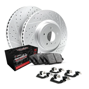 R1 GEO-Carbon Series Drilled and Slotted Brake Rotors; R1 PERFORMANCE Off-Road/Tow Series Brake Pads; Hardware