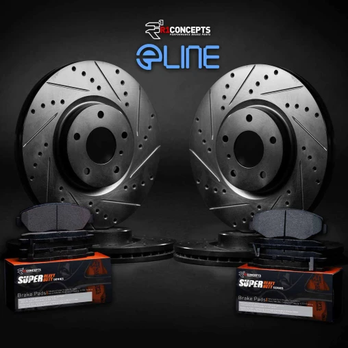 Black Drilled & Slotted Rotors with SUPER Heavy Duty Pads