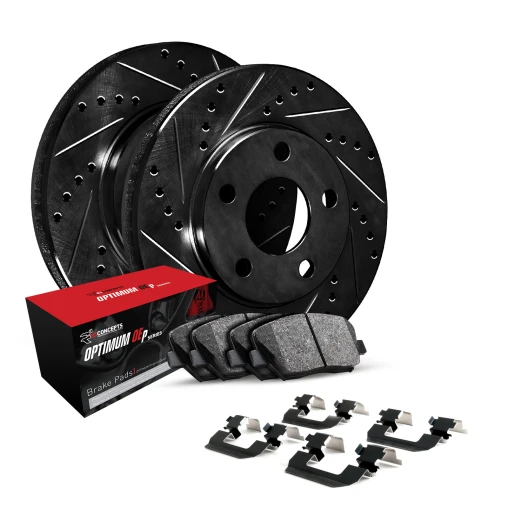 Black Drilled & Slotted Rotors with OPTIMUM OEp Pads and Hardware