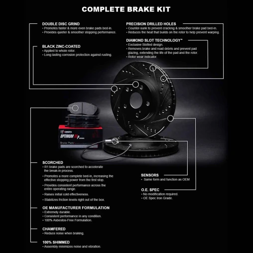 Black Drilled & Slotted Rotors with OPTIMUM OEp Pads and Sensor