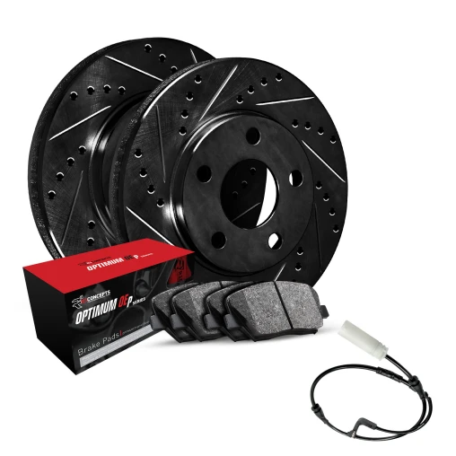 R1 eLINE Black Series Drilled and Slotted Brake Rotors; R1 OPTIMUM OEp Series Brake Pads; Sensor