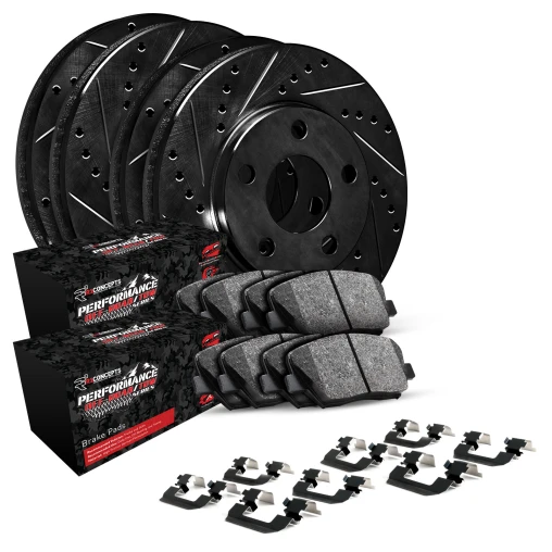Black Drilled & Slotted Rotors with PERFORMANCE Off-Road/Tow Pads and Hardware