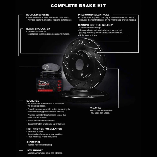 Black Drilled & Slotted Rotors with PERFORMANCE Off-Road/Tow Pads