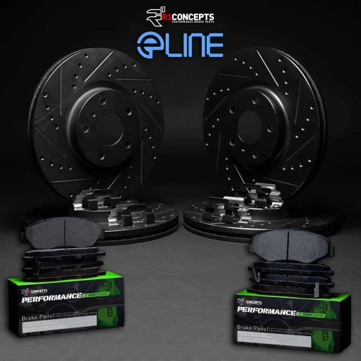 Black Drilled & Slotted Rotors with PERFORMANCE Sport Pads and Hardware